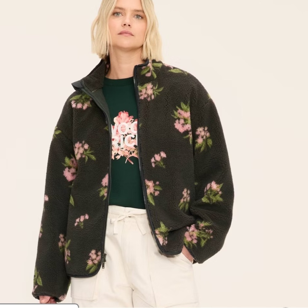 NWT Adult Floral Zip-Up Fleece Jacket - Woolrich x Target Olive Green - Picture 4 of 7